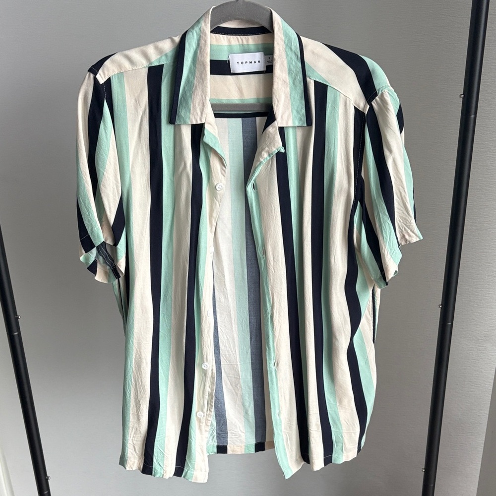 Topman Mint and Navy Striped Shirt